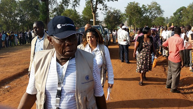 Olusegun Obasanjo, Chair, leads members of the Commonwealth Observer Group Commonwealth Observer Group - 2016 Uganda Elections